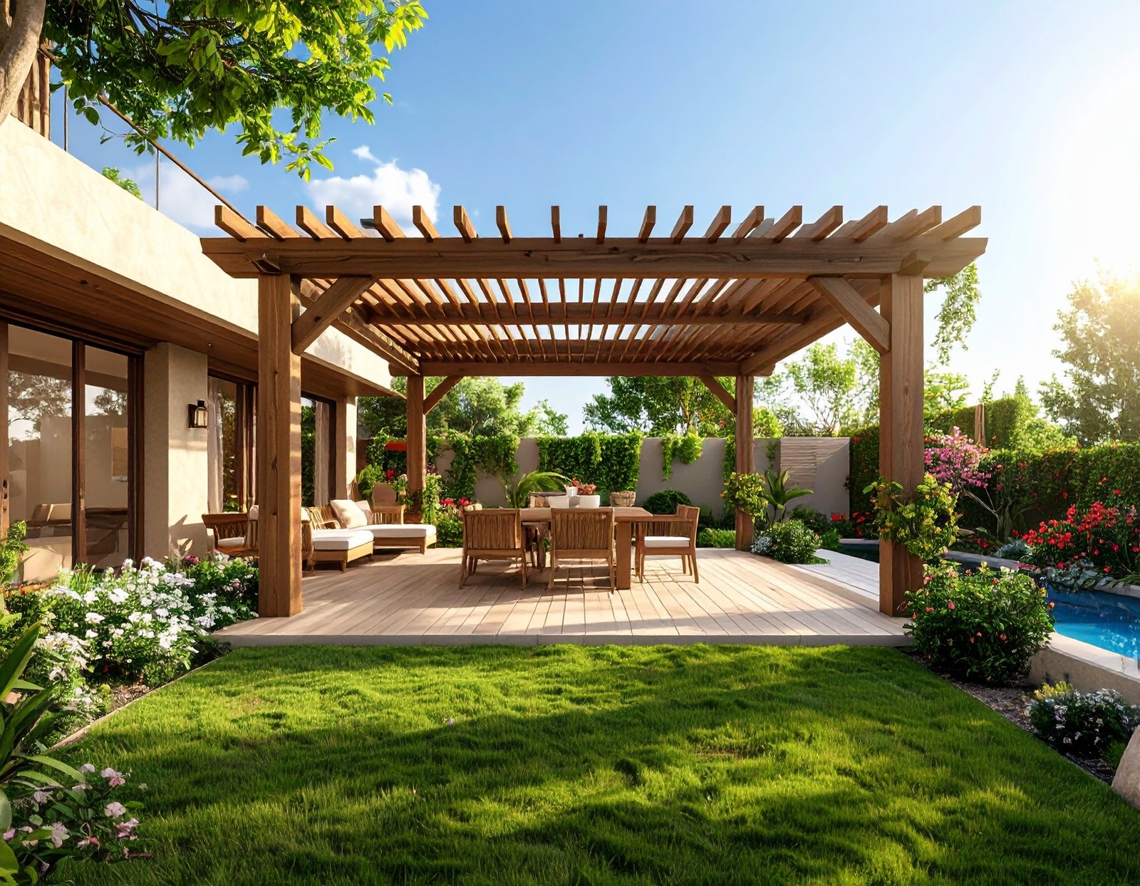 Landscaping design with irrigation and lighting